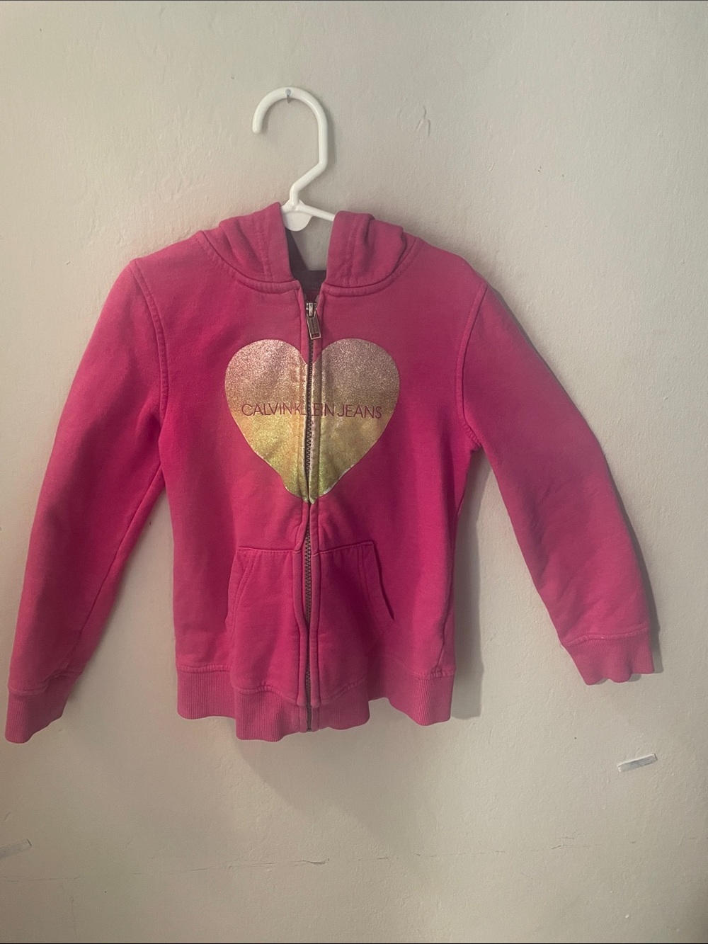 Calvin Klein Jeans Girls' Pink Zip Hoodie with Gold Heart